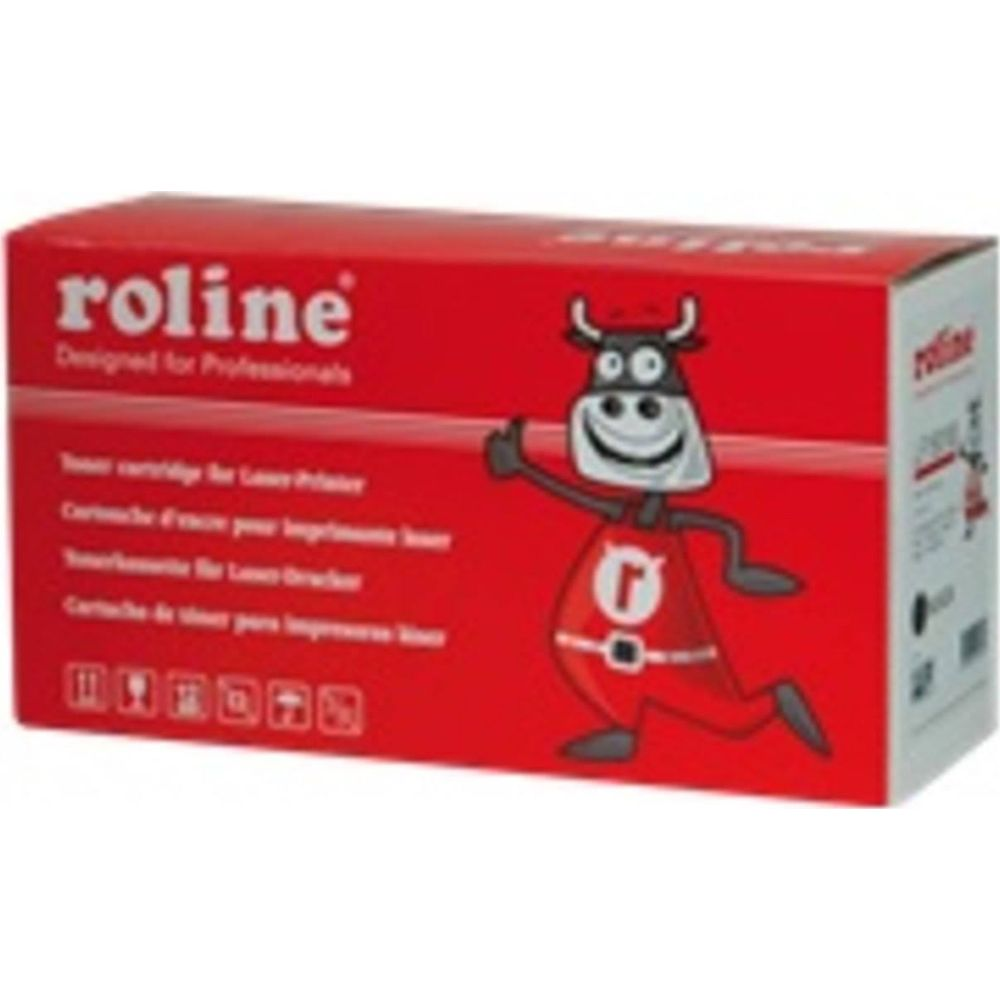 Cartuccia laser Roline su scatola rossa con mucca a fumetti
