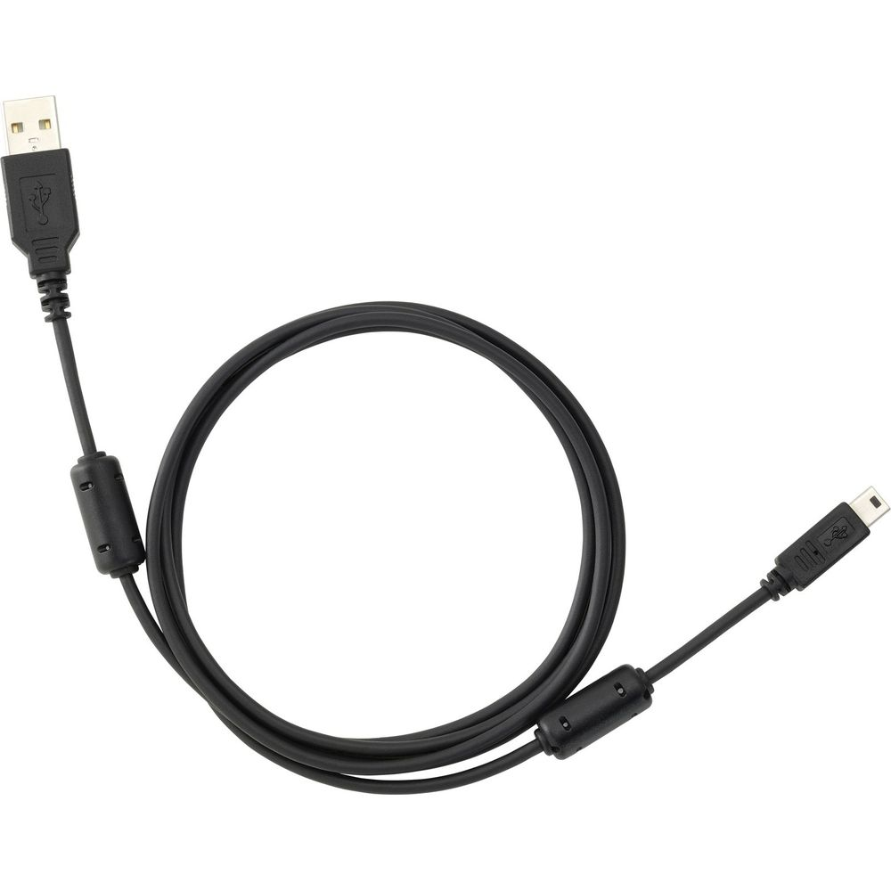 Schwarzes USB-Kabel mit Standard-USB-A- und Mini-USB-Anschluss.