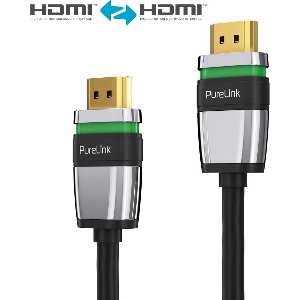 Zwei HDMI-Kabel mit goldenen Steckern und PureLink-Branding.