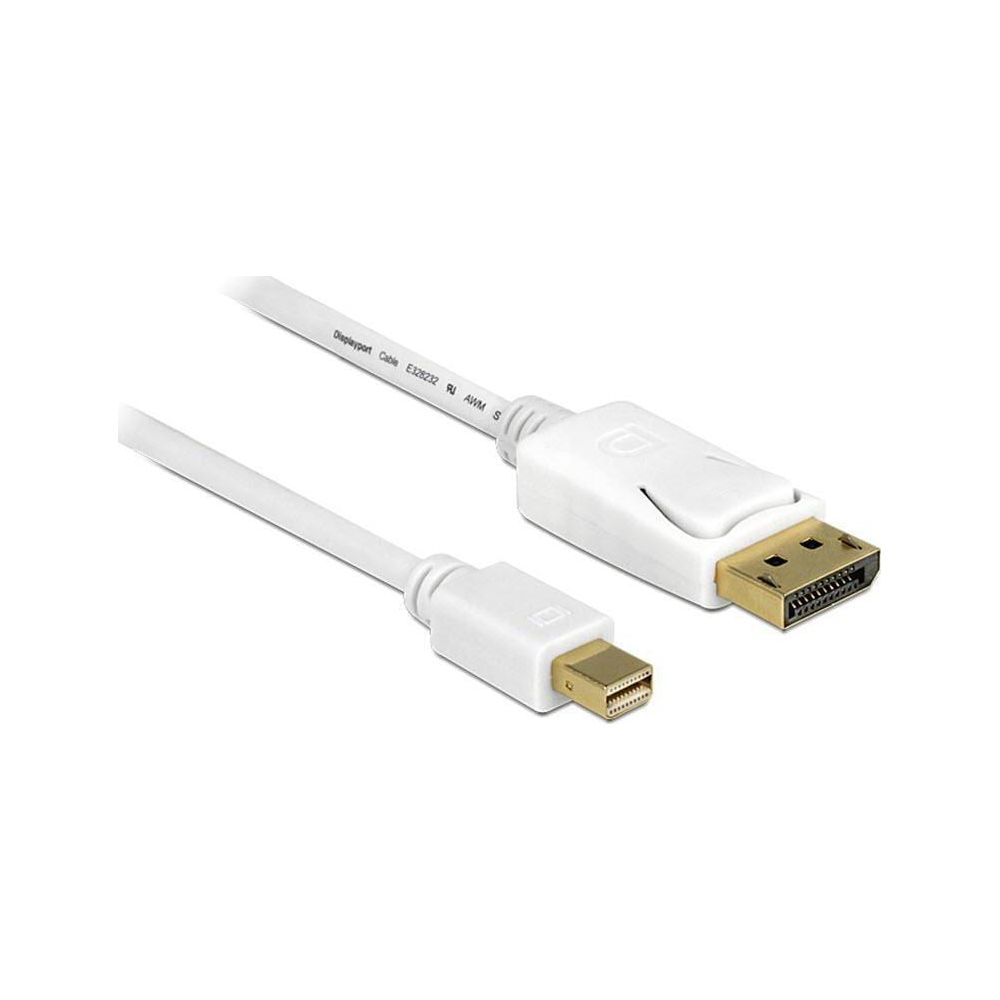 Witte DisplayPort naar Mini DisplayPort kabel met gouden connectoren.