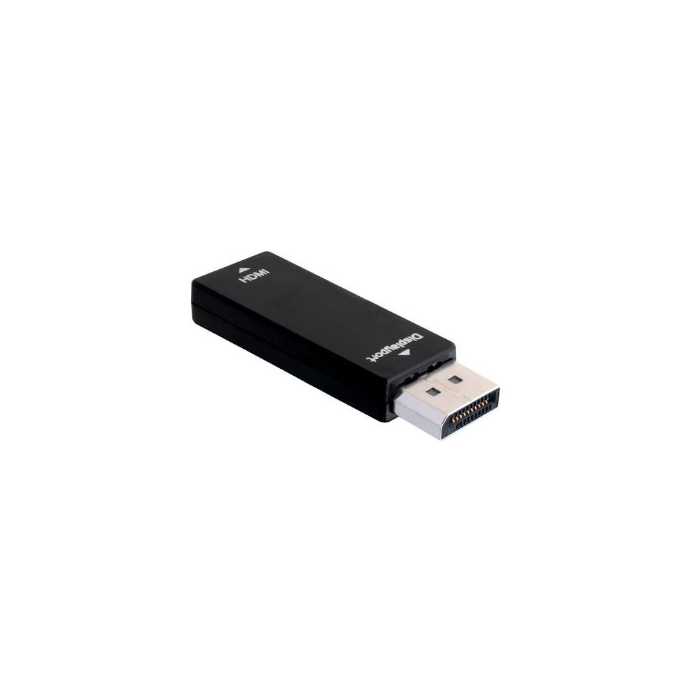 Schwarzer HDMI zu DisplayPort Konverter mit silbernem Anschluss.