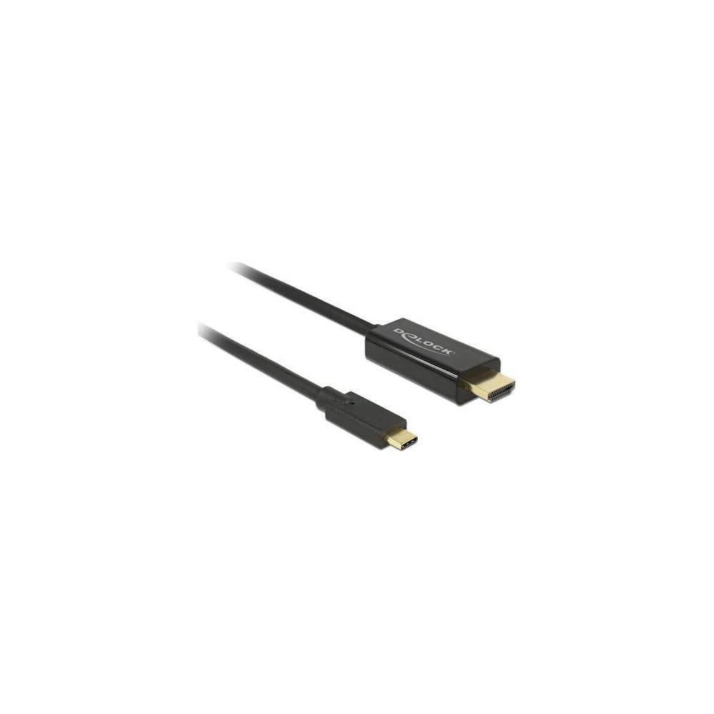 Schwarzes USB-C zu HDMI Kabel mit vergoldeten Anschlüssen.