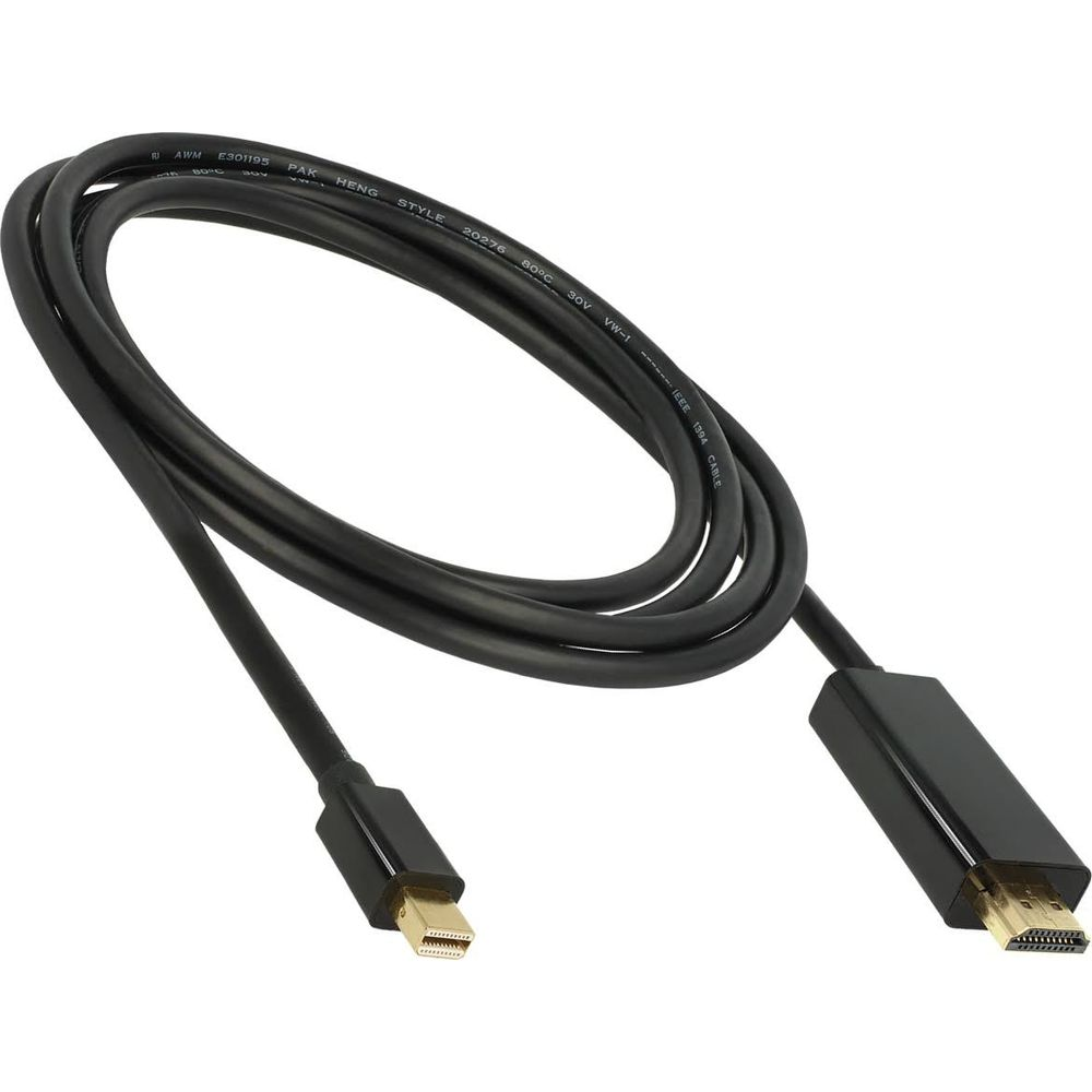 Un câble noir avec deux connecteurs, HDMI et Mini DisplayPort.