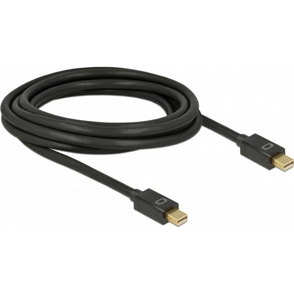 Cavo nero con due connettori mini DisplayPort, uno arrotolato.