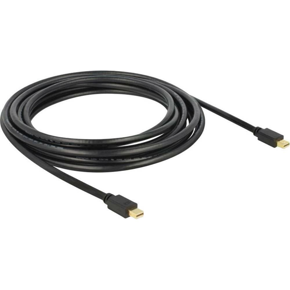 Un cavo nero arrotolato con connettori mini displayport con punta dorata su entrambe le estremità.