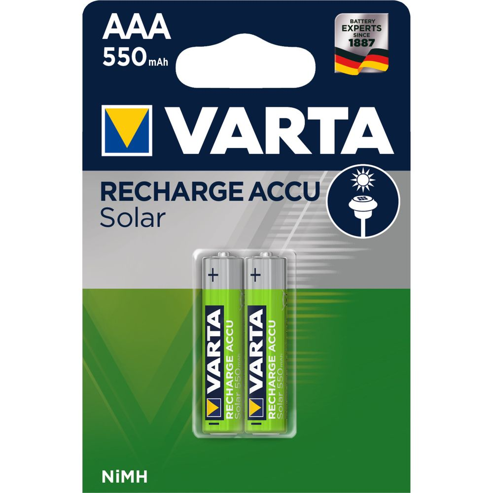 Pile ricaricabili Varta AAA Solar, 550 mAh, NiMH, confezione doppia.