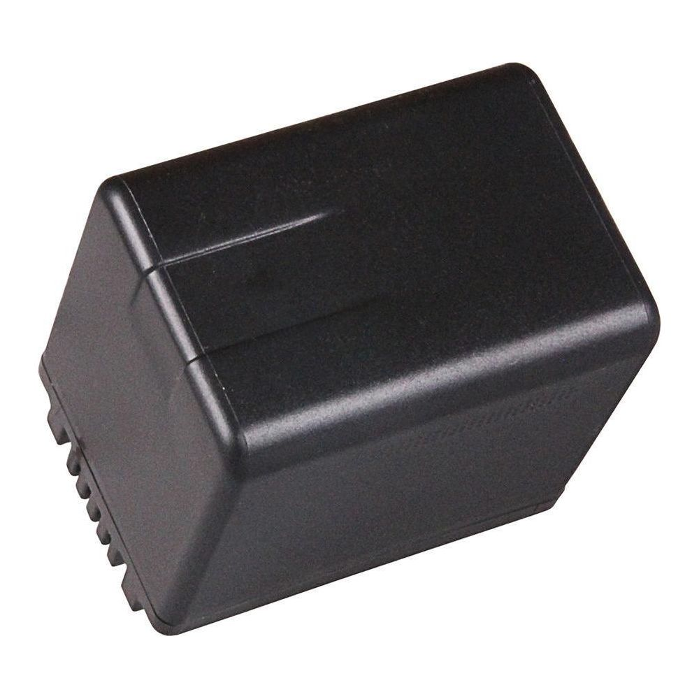Una batteria nera con contatti frontali su sfondo bianco.