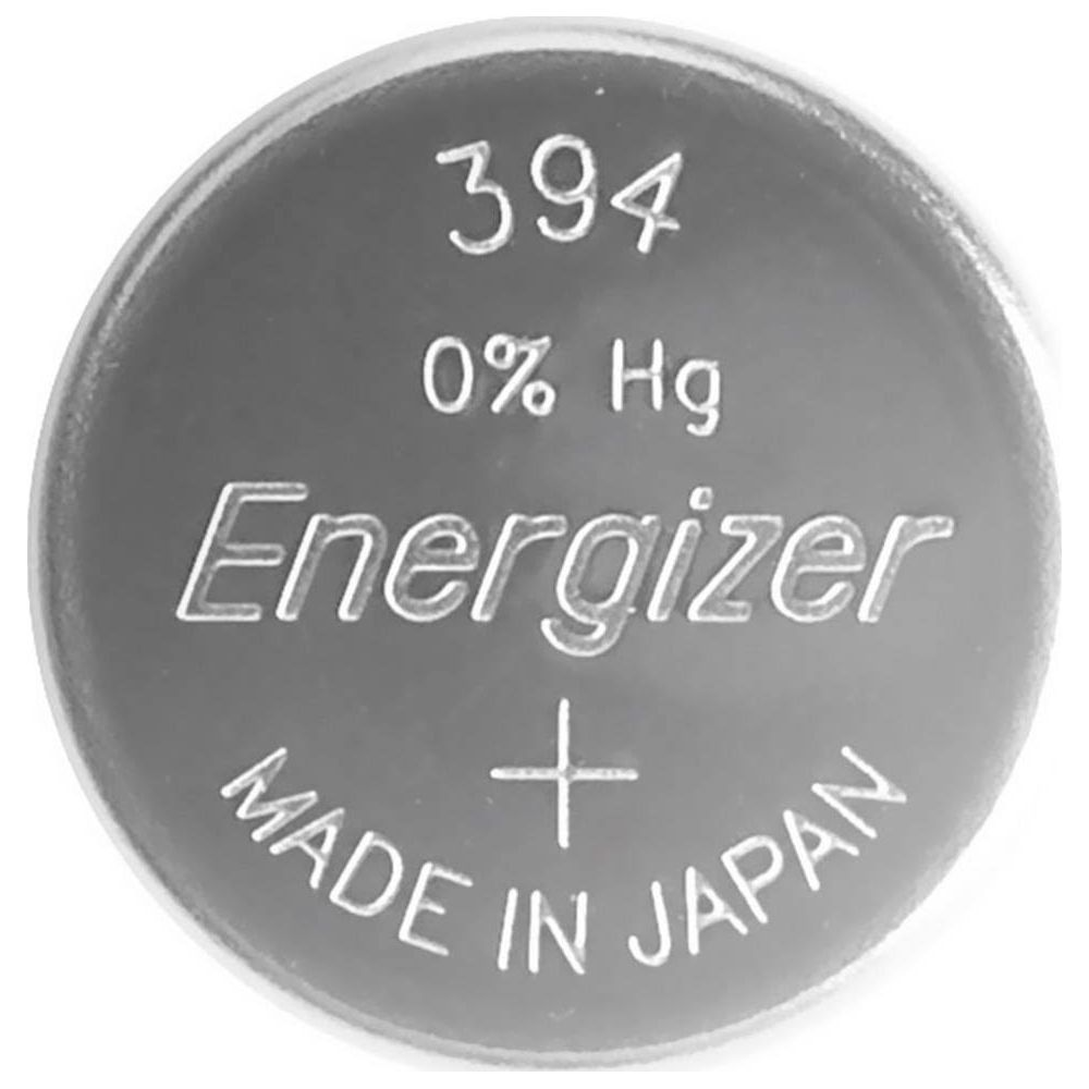 Bateria Energizer 394 0% Hg, Made in Japan, ze znakiem plus.