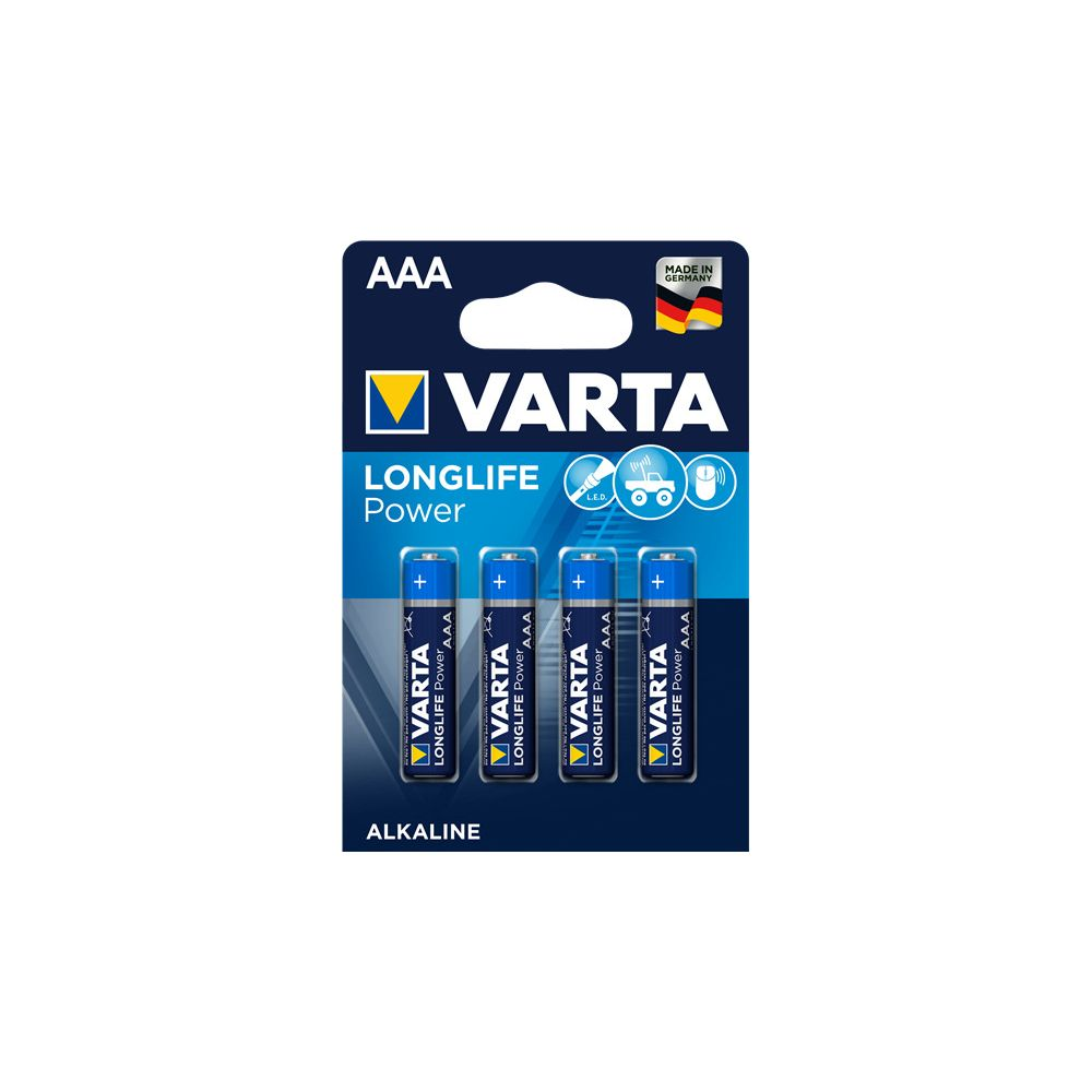 Cztery baterie AAA Varta w blistrze, Made in Germany.