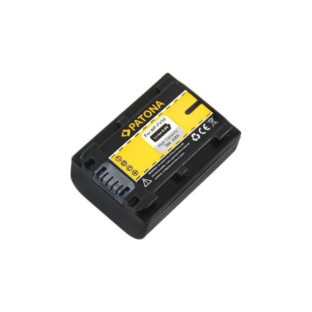 Schwarzer Akku mit gelbem Etikett, PATONA, 6,8V, 700 mAh, für NP-FV50.