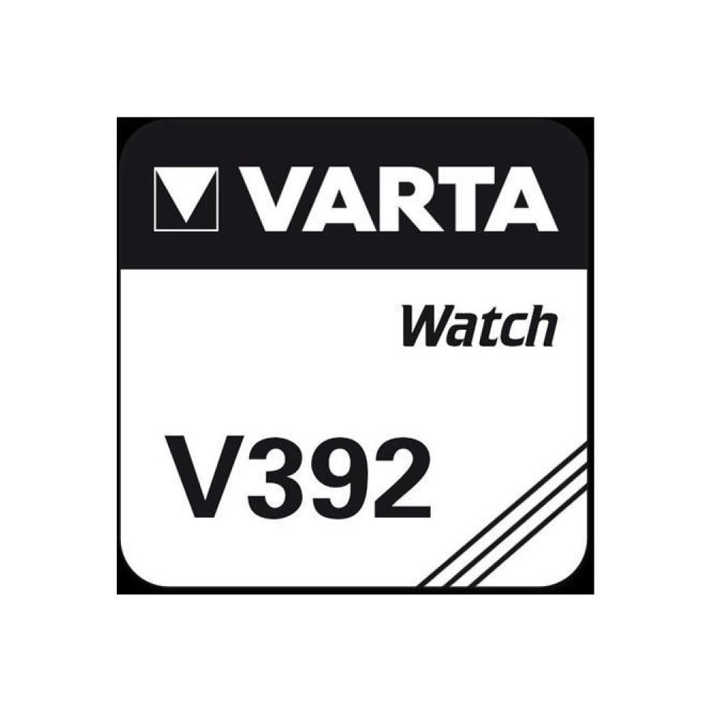 VARTA Watch V392 Batterie. Schwarzes Logo mit weißer Schrift.