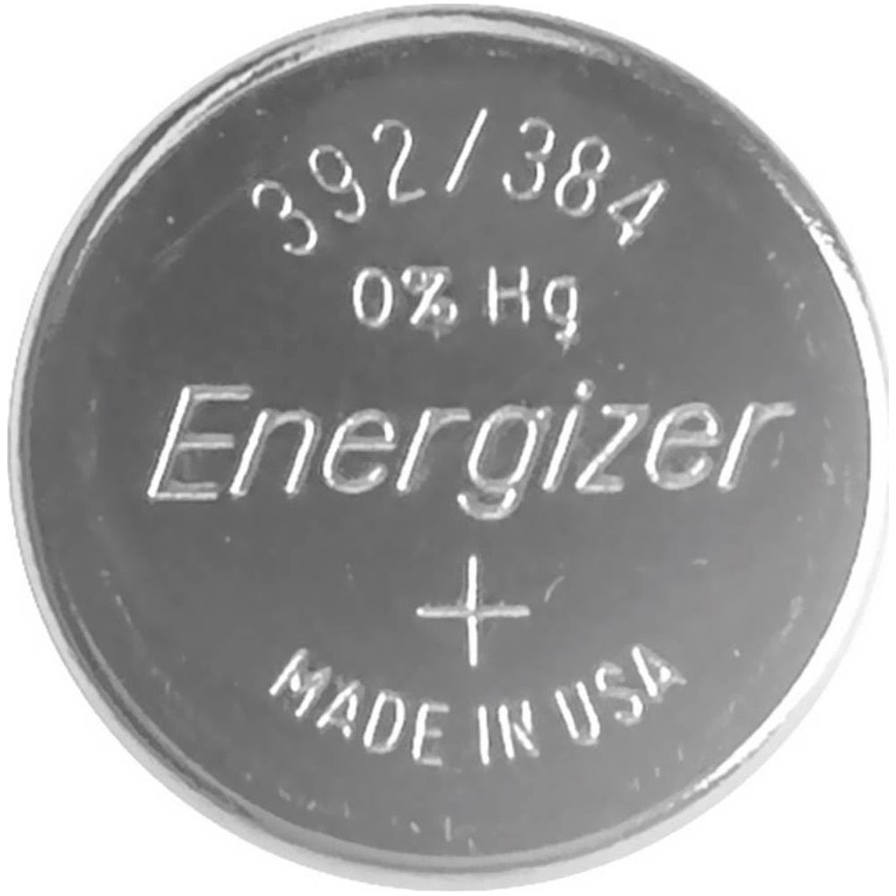 Energizer 392/384 Knopfzelle, 0% Hg, Made in USA.