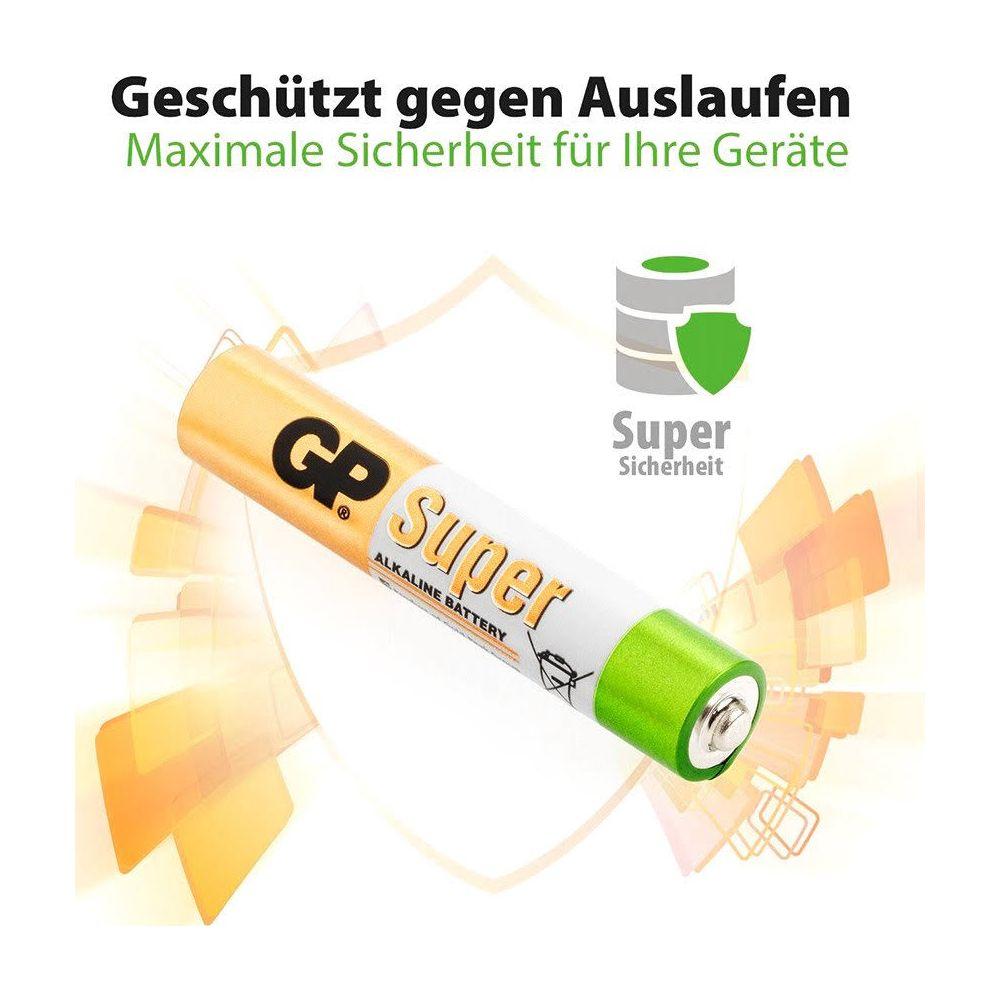 Batteria alcalina GP Super con icona a scudo.