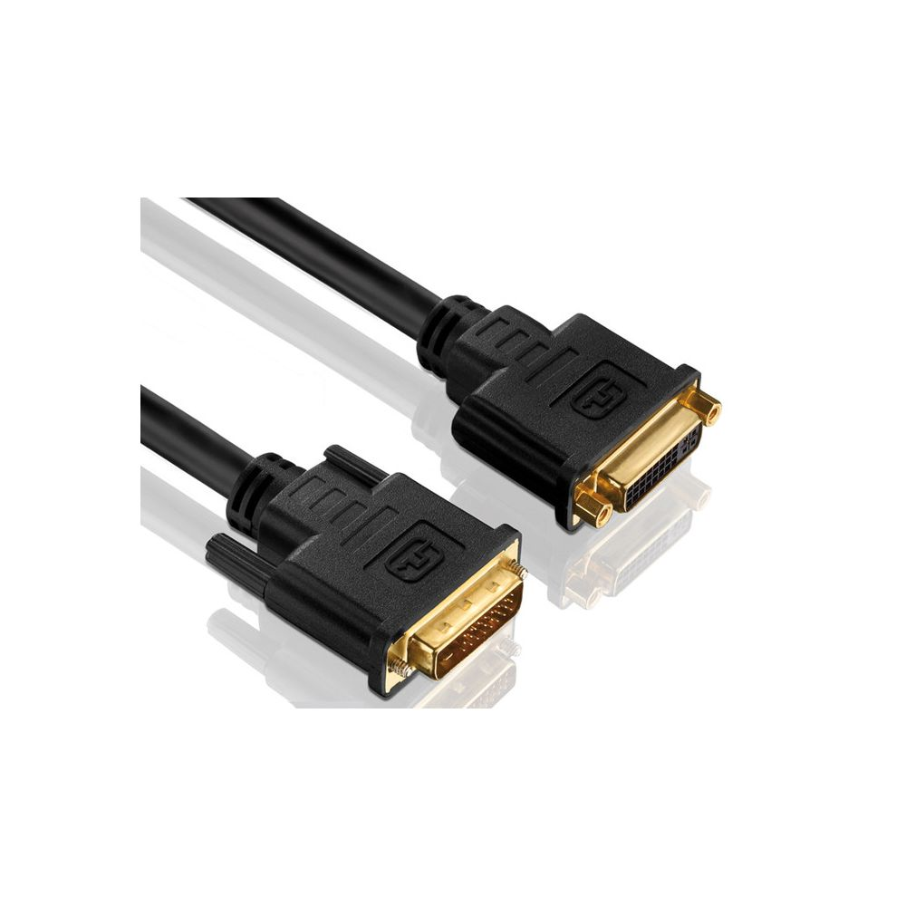 Zwei schwarze DVI-Kabel mit goldenen Anschlüssen auf weißem Hintergrund.