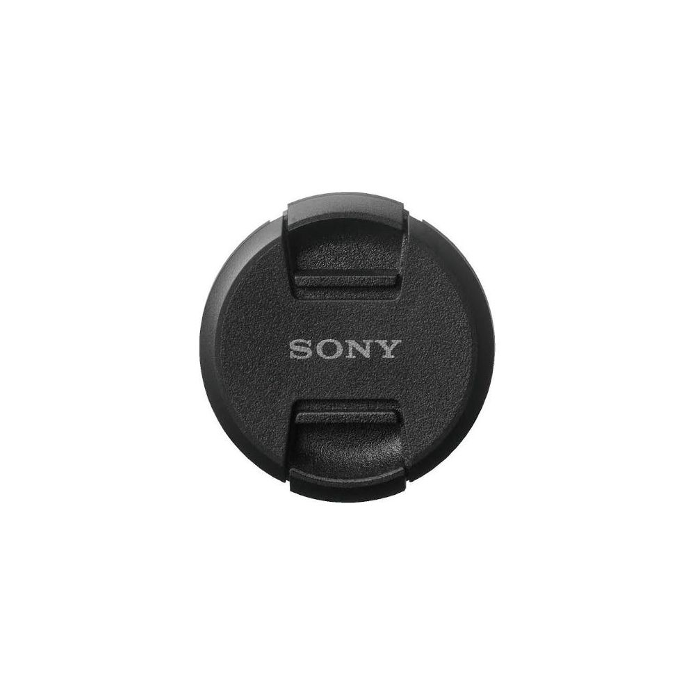 Czarna osłona obiektywu Sony z białym logo.