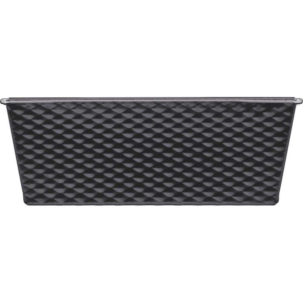 Ciemnoszara forma do pieczenia chleba z rombami na bokach.