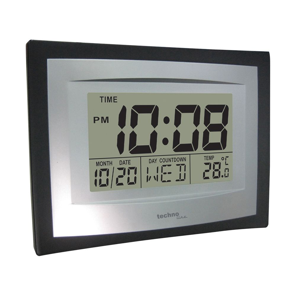 Digitaluhr zeigt 10:08 Uhr, 10/20, Mittwoch, 28 Grad Celsius.