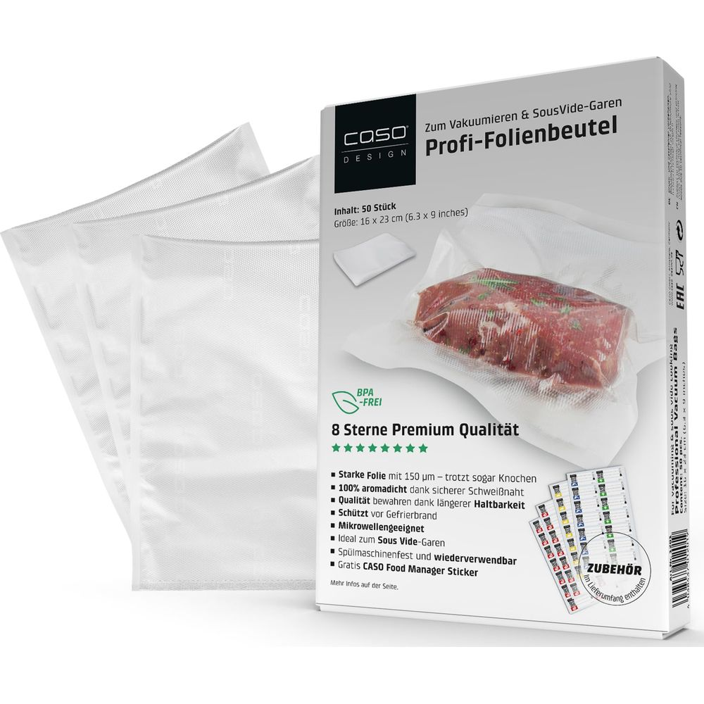 Confezione da 50 sacchetti sottovuoto CASO 16x23cm, senza BPA, ideali per sottovuoto & Sous Vide.