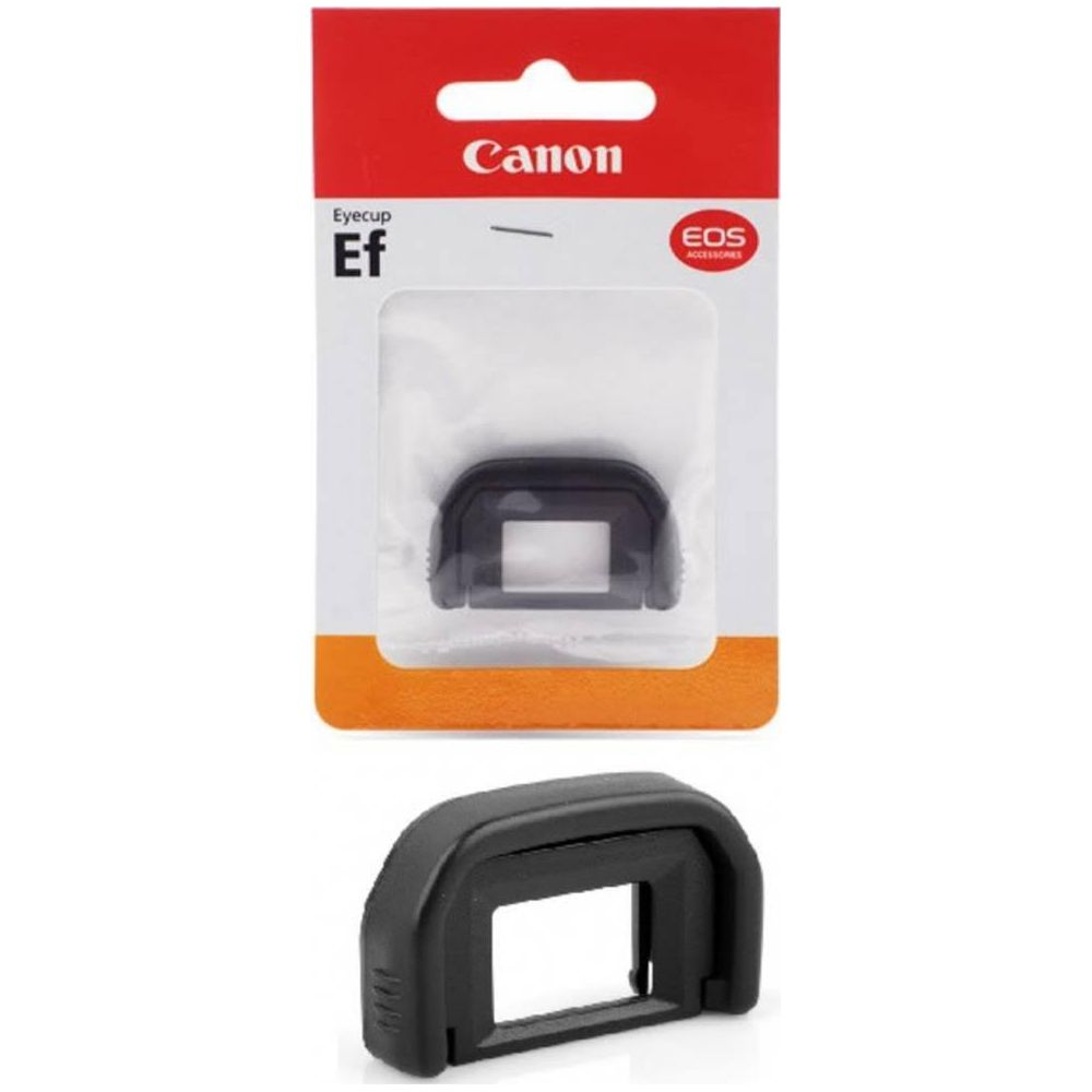 Czarna muszla oczna Canon Ef w opakowaniu i pokazana osobno.