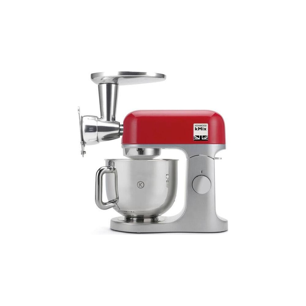 Ein roter Kenwood KMix Küchenmaschinenaufsatz mit Fleischwolf.