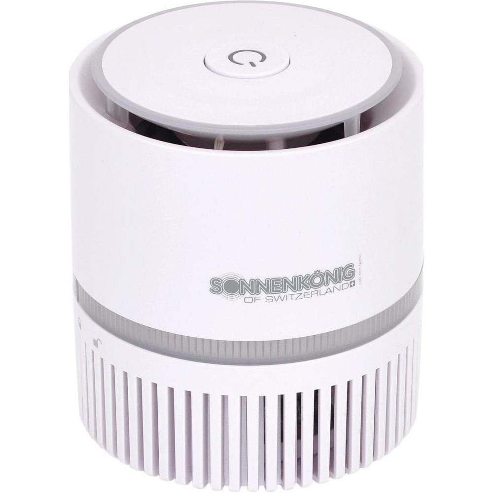 Un purificatore d'aria bianco con accenti grigi e il logo Sonnenkönig.