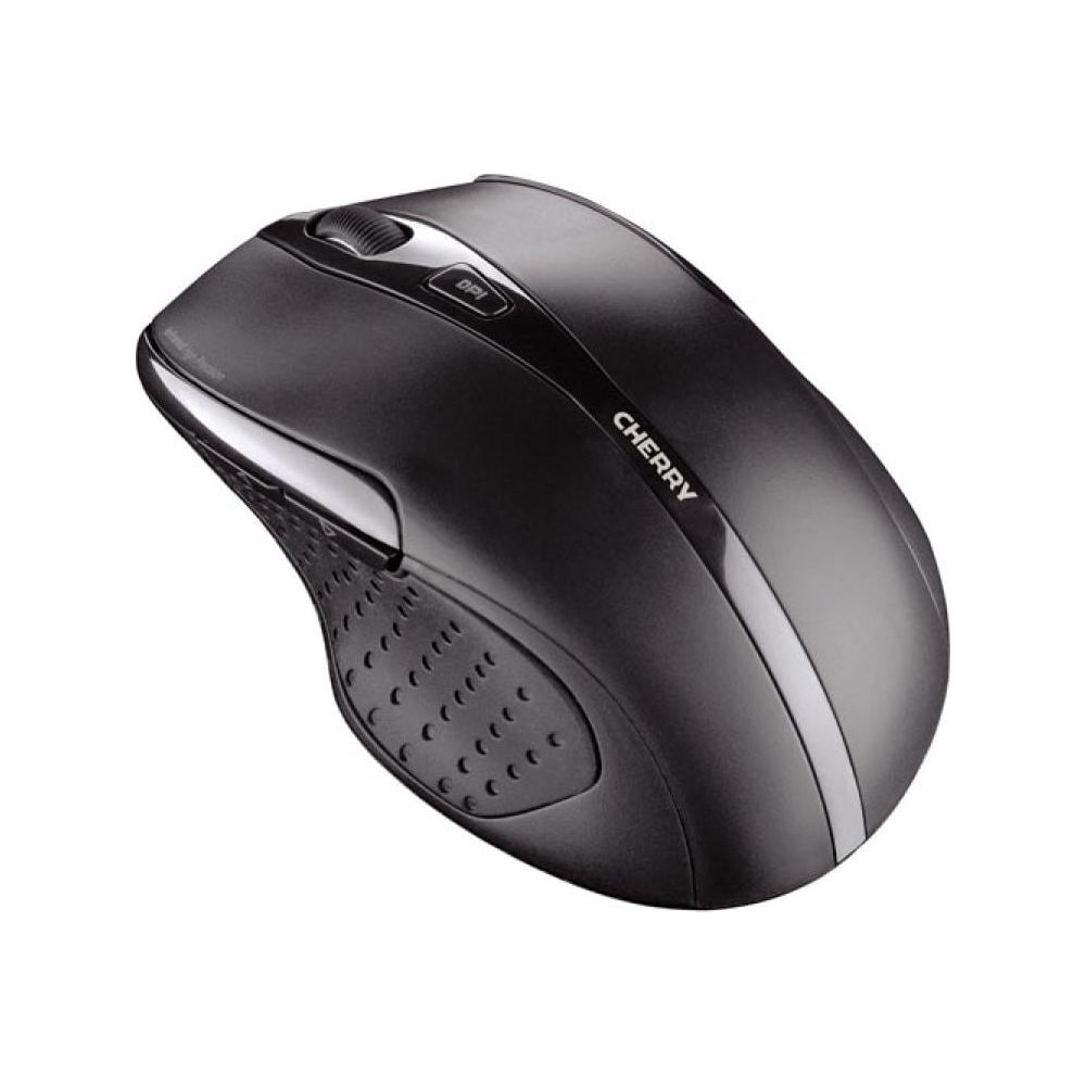 Mouse wireless Cherry nero con pulsante DPI e impugnatura testurizzata.