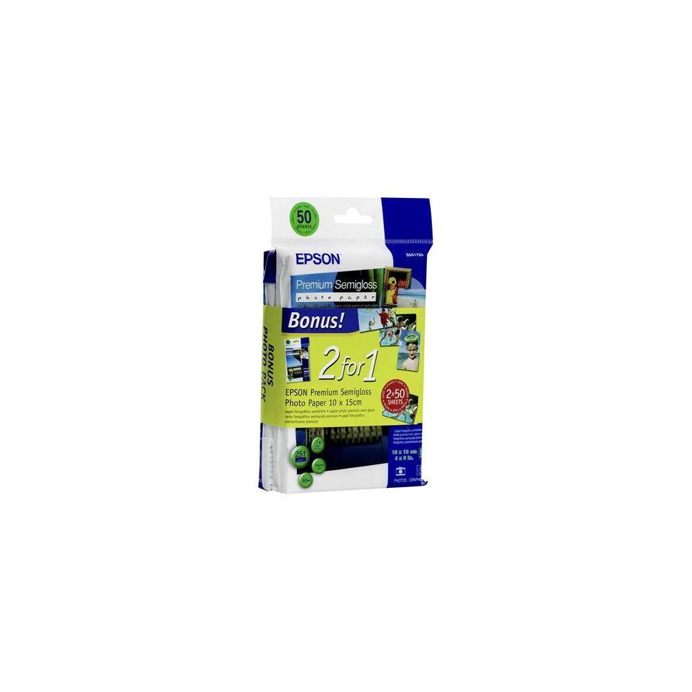 Epson Premium Semigloss Fotopapier, 2x50 Blatt, 10x15cm, Bonuspack.