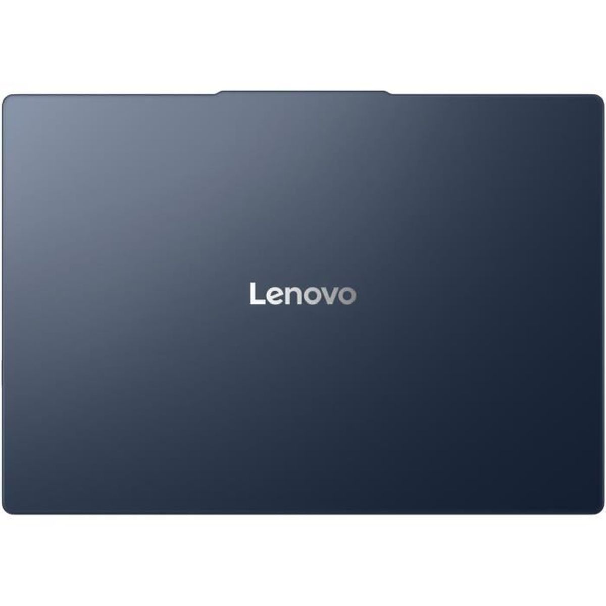 Zamknięty granatowy laptop Lenovo na białym tle.