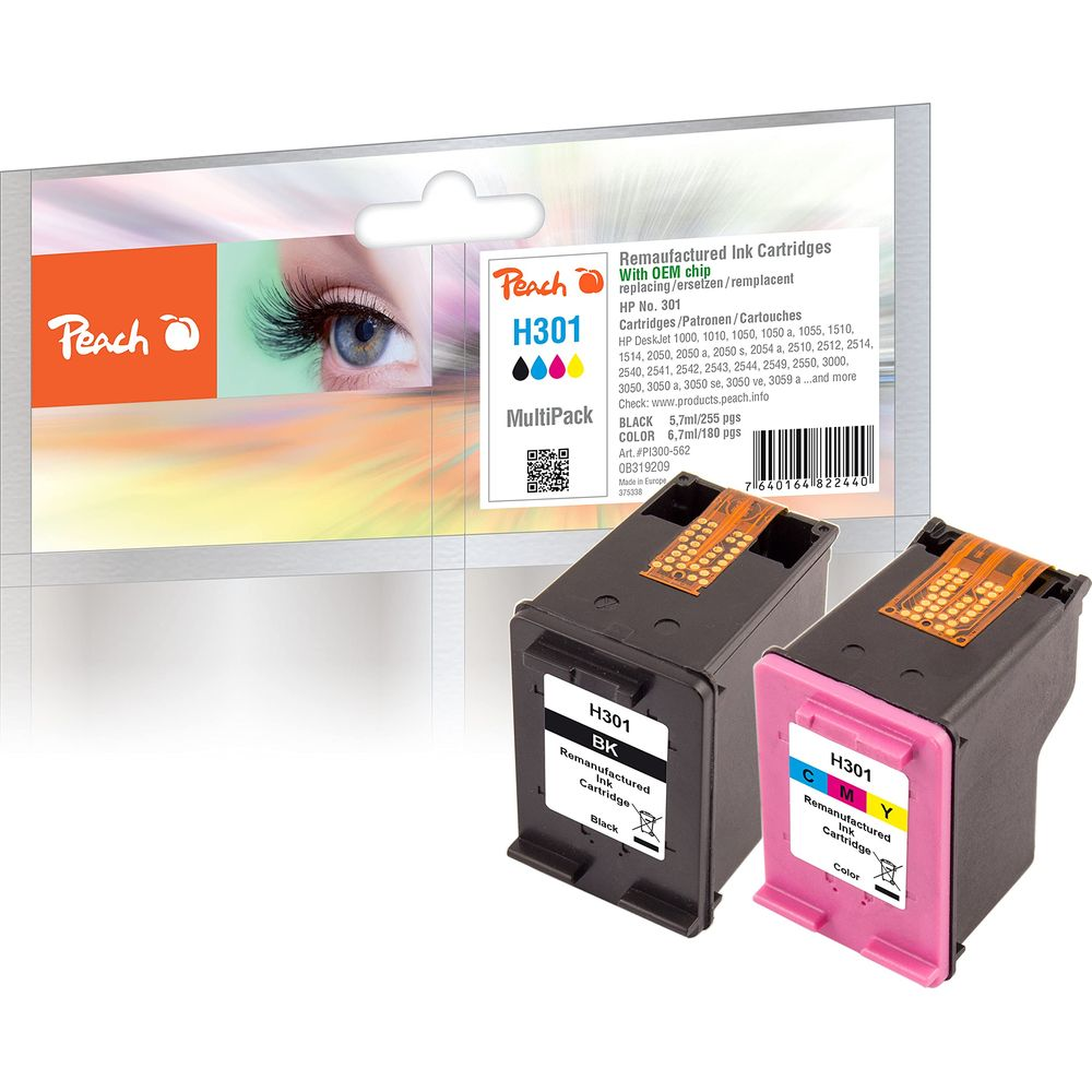 Cartucce d'inchiostro Peach H301: nero e CMY. Per stampanti HP DeskJet.