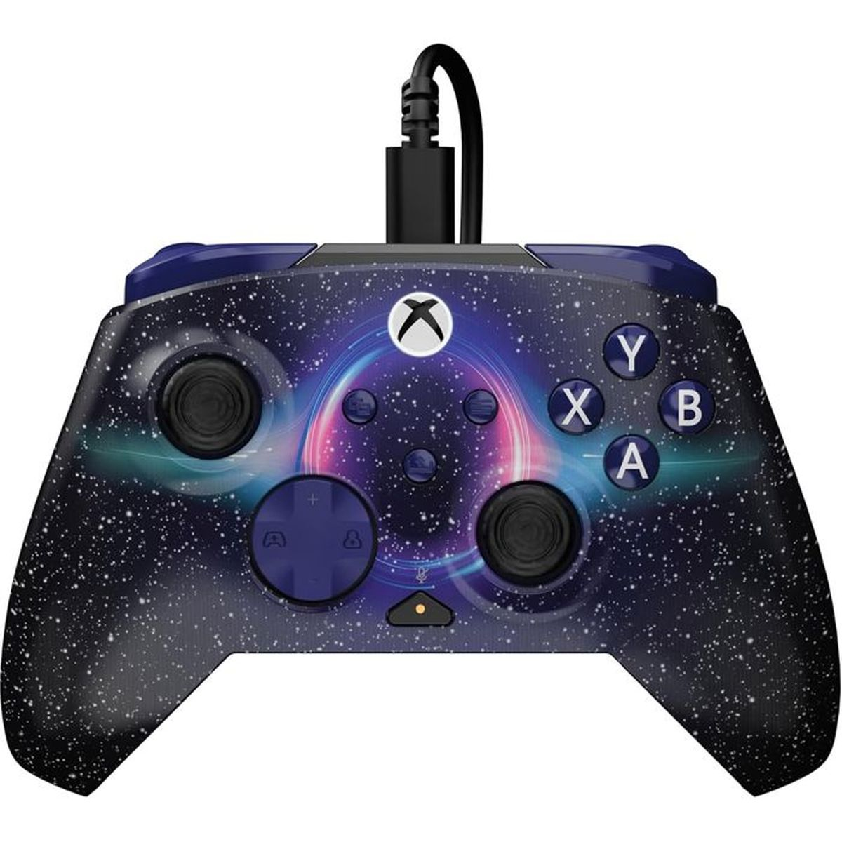 Un controller Xbox viola con design a cielo stellato e nebulosa.