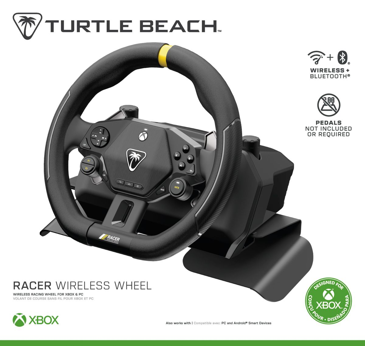 Volante wireless Turtle Beach Racer per Xbox e PC con accento giallo.