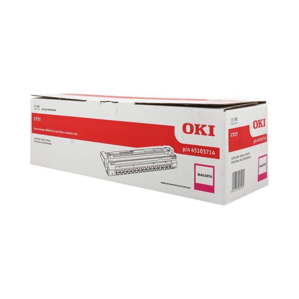 OKI C931 Magenta görüntü tamburu kutusu ürün bilgileri ve çizimiyle.