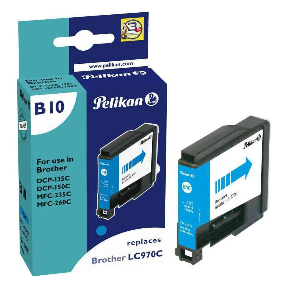 Pelikan B10 Cyan ink cartridge for Brother printers, replaces LC-970C.