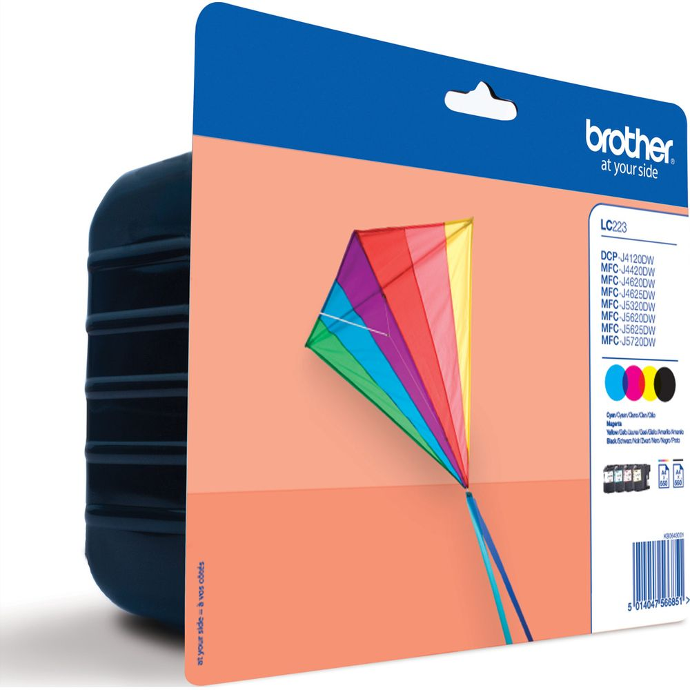 Verpackung mit Brother Tinte und bunten Drachen-Design.