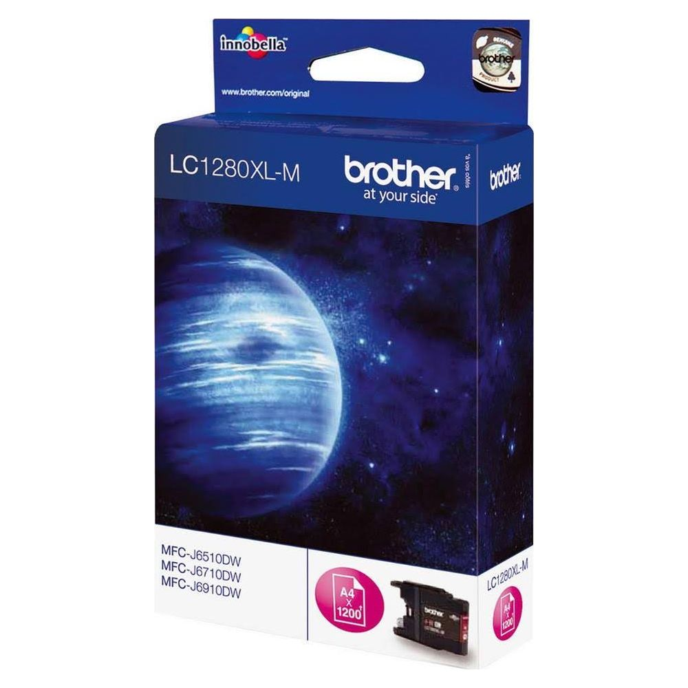 Una cartuccia d'inchiostro Brother LC1280XL-M con design a tema spaziale. Compatibile con MFC-J6510DW, MFC-J6710DW, MFC-J6910DW.