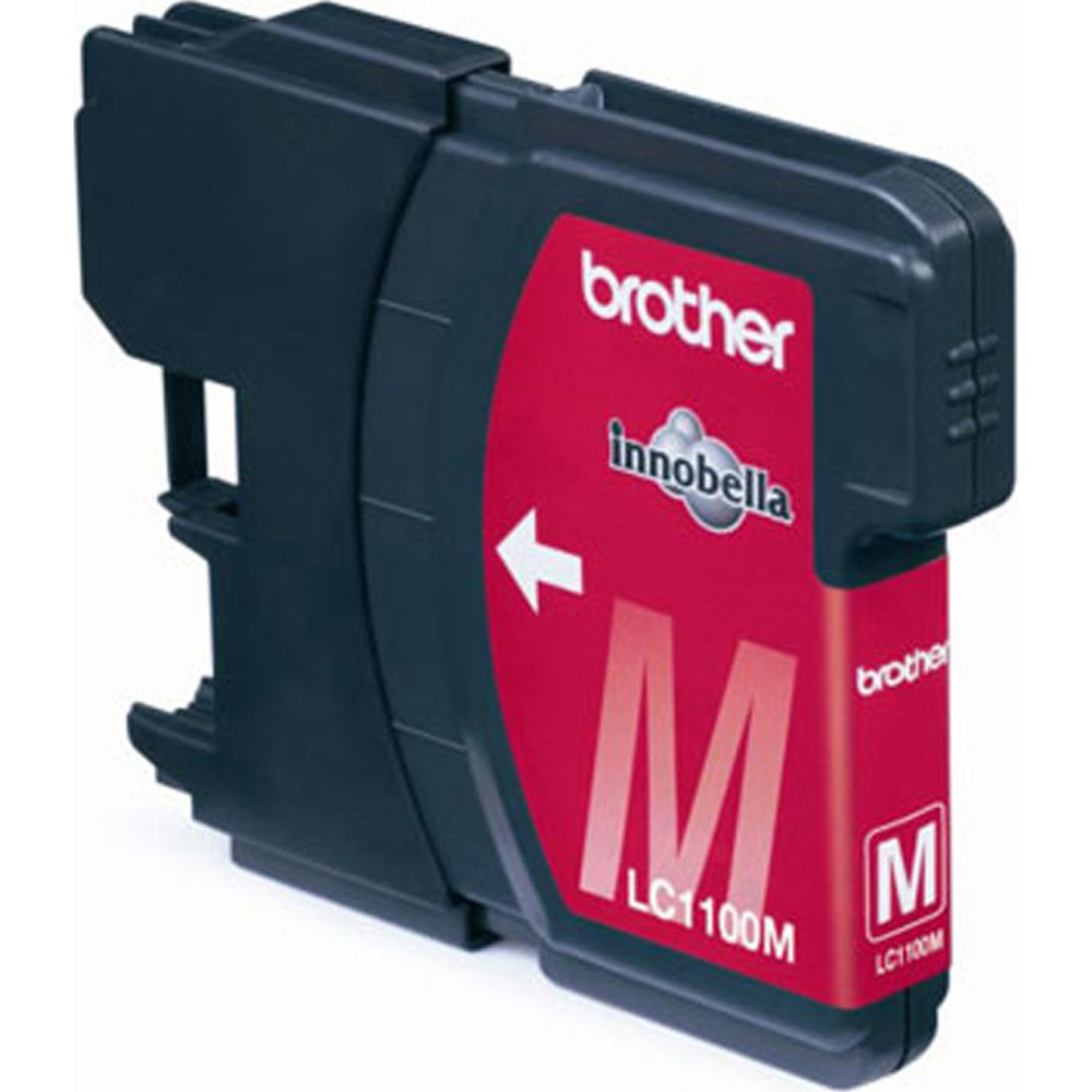Black ink cartridge with red label and white 'M' logo.