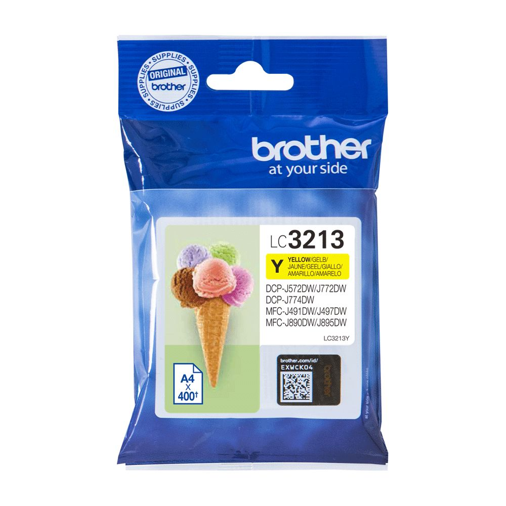 Tusz Brother LC3213 z grafiką lodów na opakowaniu.