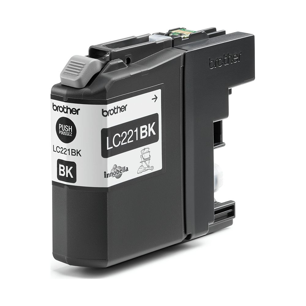 Black Brother LC221BK ink cartridge with label and push button.
