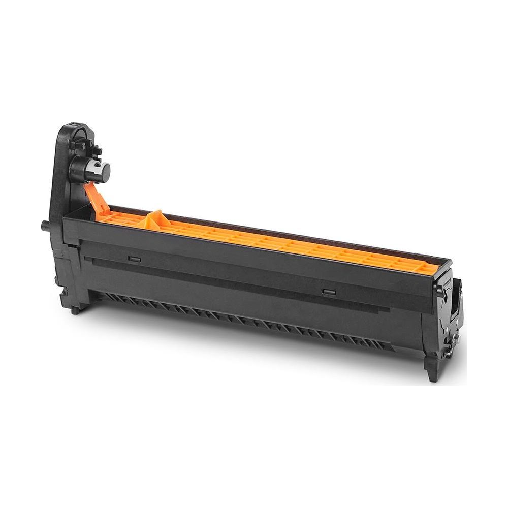 Turuncu açıklığı ve kolu olan siyah toner kartuşu.
