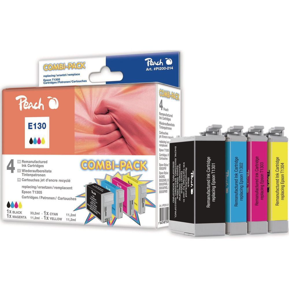 Peach Combi-Pack con quattro cartucce d'inchiostro rigenerate per Epson T1301-T1304.
