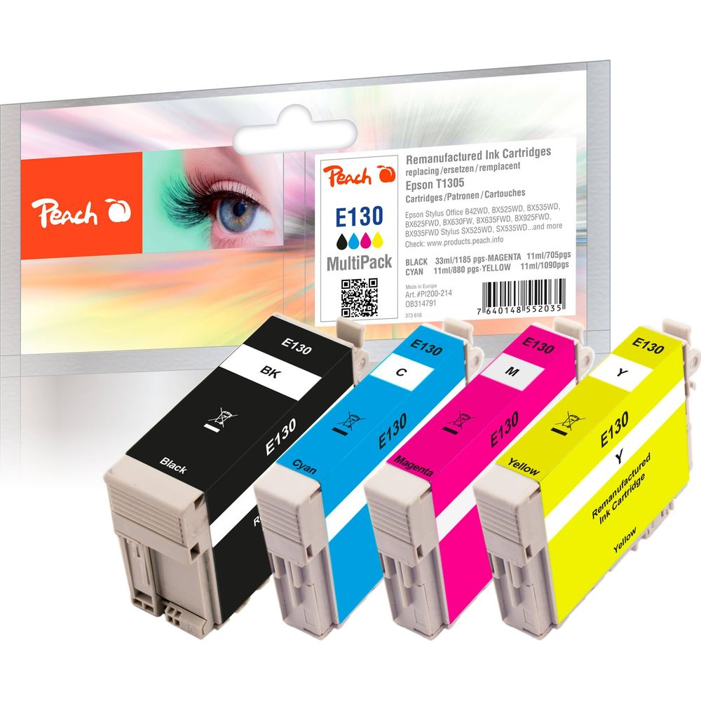 Cartucce d'inchiostro Peach E130: Nero, Ciano, Magenta, Giallo. Per stampanti Epson.