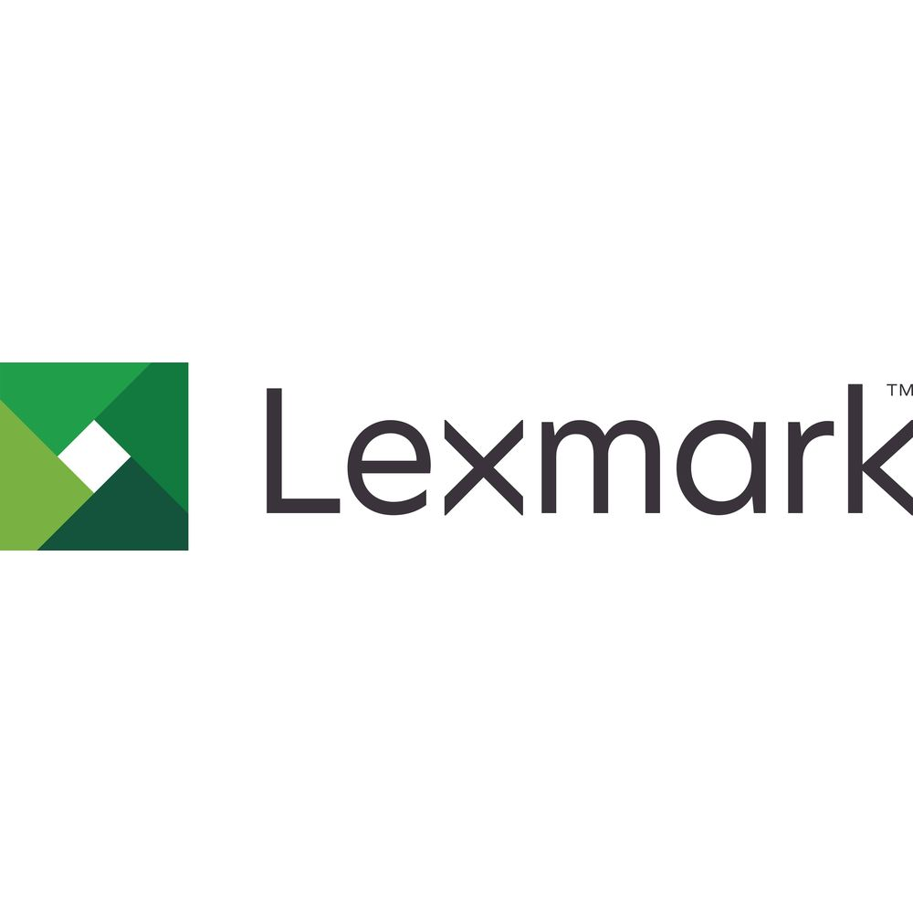 Lexmark logo: Groen vierkant naast het woord Lexmark.