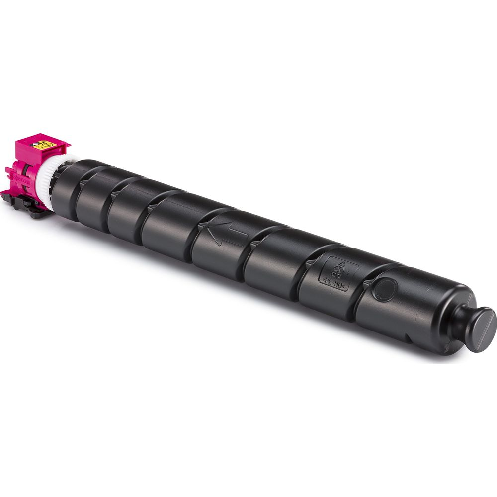 Czarny bęben tonera z różową nakładką, na białym tle.