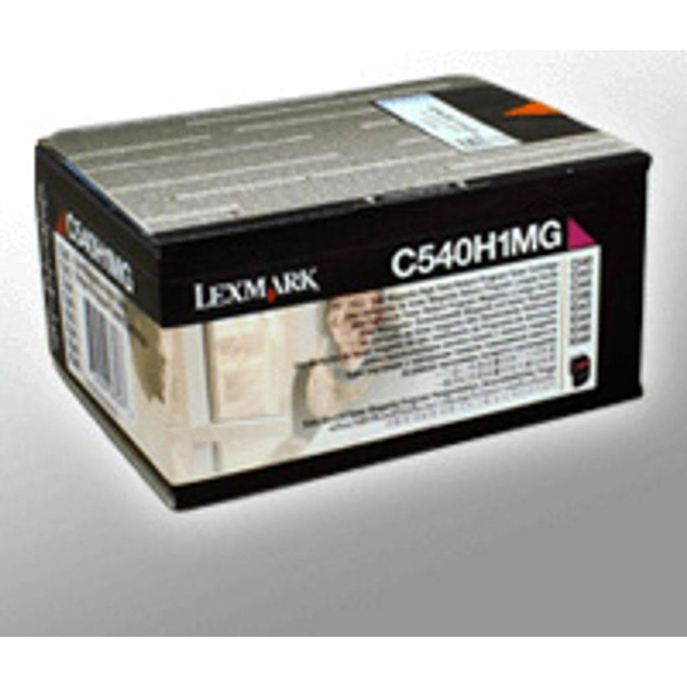 Cartucho de tóner magenta Lexmark C540H1MG sobre fondo gris.
