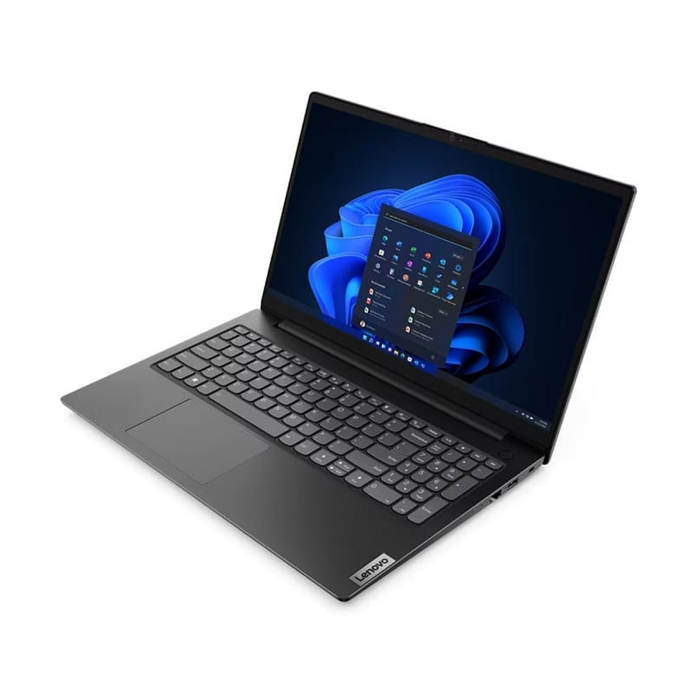 Windows 11 gösteren, arkadan aydınlatmalı klavyeli siyah bir Lenovo dizüstü bilgisayar.