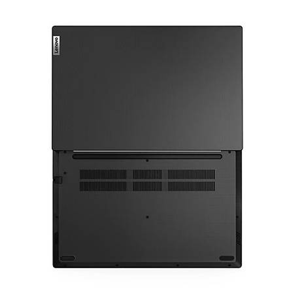 Lenovo logolu kapalı siyah dizüstü bilgisayarın alt yüzü.
