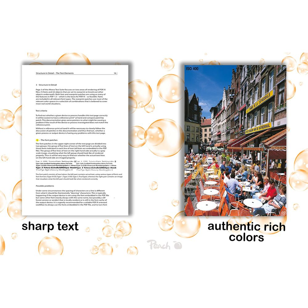 Dokument z tekstem i tętniąca życiem kawiarnia uliczna z ludźmi.