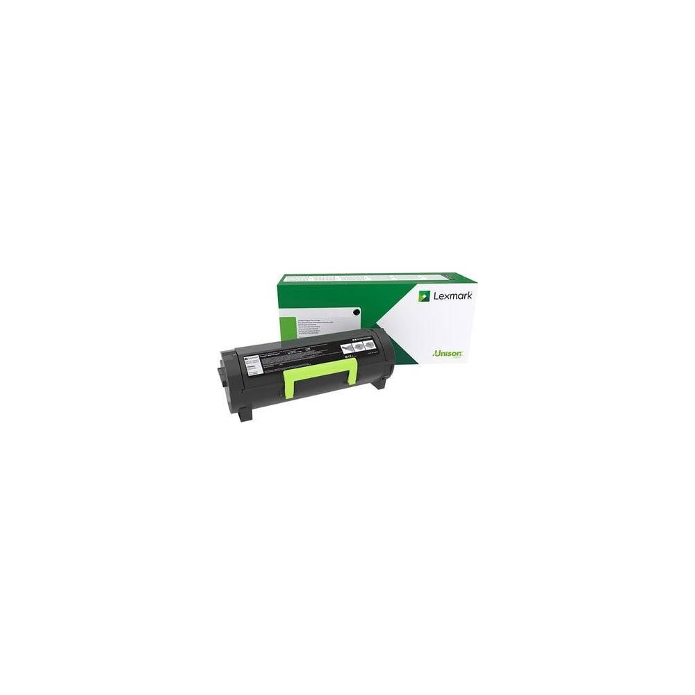 Cartuccia toner Lexmark Unison e scatola verde su sfondo bianco.