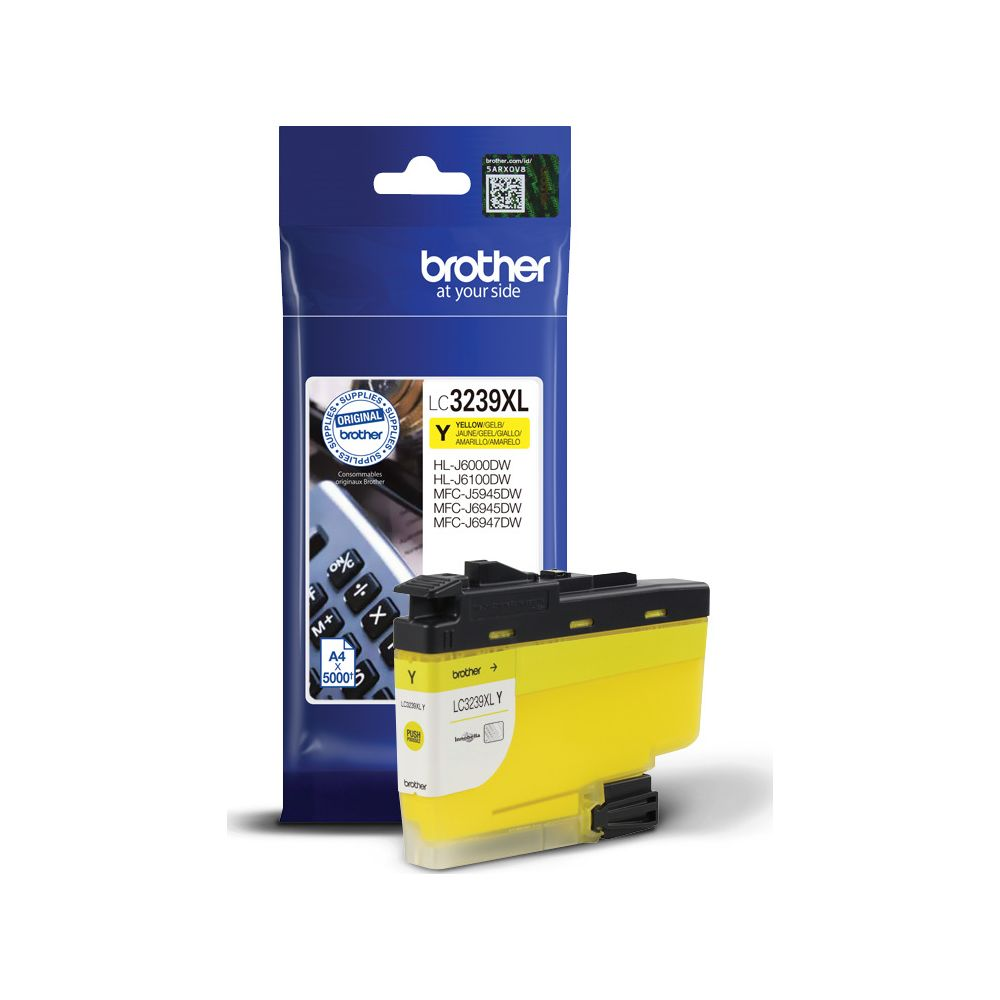 Żółty zestaw uzupełniający tuszu Brother LC3239XL z opakowaniem.