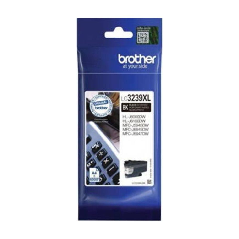 Brother LC3239XL black ink cartridge packaging with printer model compatibility list.